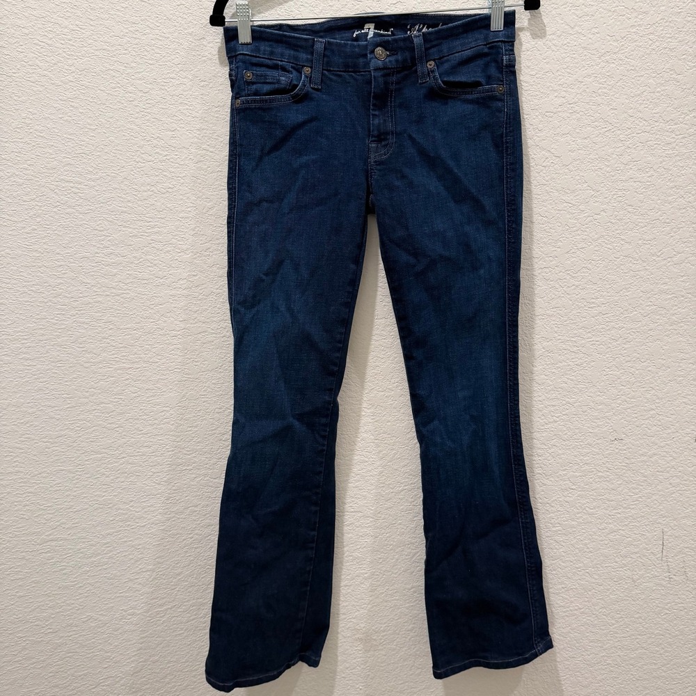 7 For All Mankind A Pocket Flare Jeans Dark Indigo Blue Stretch Denim Size 28